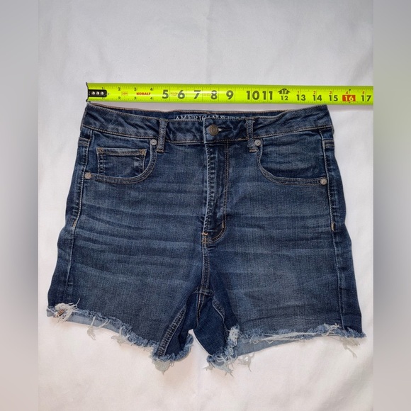 American Eagle Size 12 Dark Wash Super Hi Rise Shortie Super Stretch Jean Shorts - Picture 2 of 8